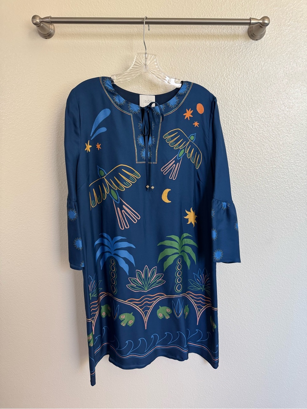 Jade Navy Tropical Bird-Print Mini Dress